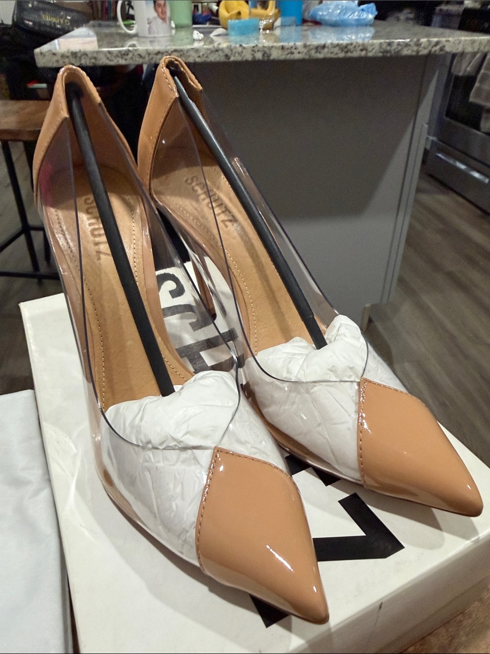 SCHUTZ Two-Tone Nude and White Pointed-Toe Pumps